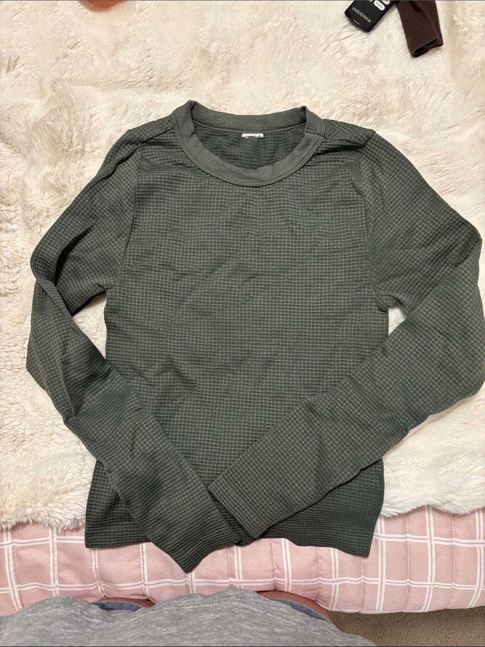Women’s Olive Green Waffle Knit Long-Sleeve Top